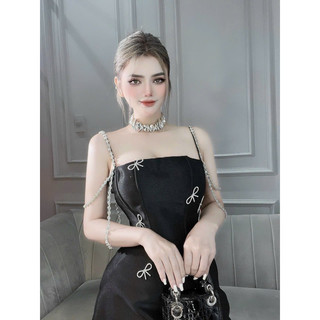 Đầm xoè 2 dây kết đá nơ cao cấp (kèm ảnh thật ở cuối)