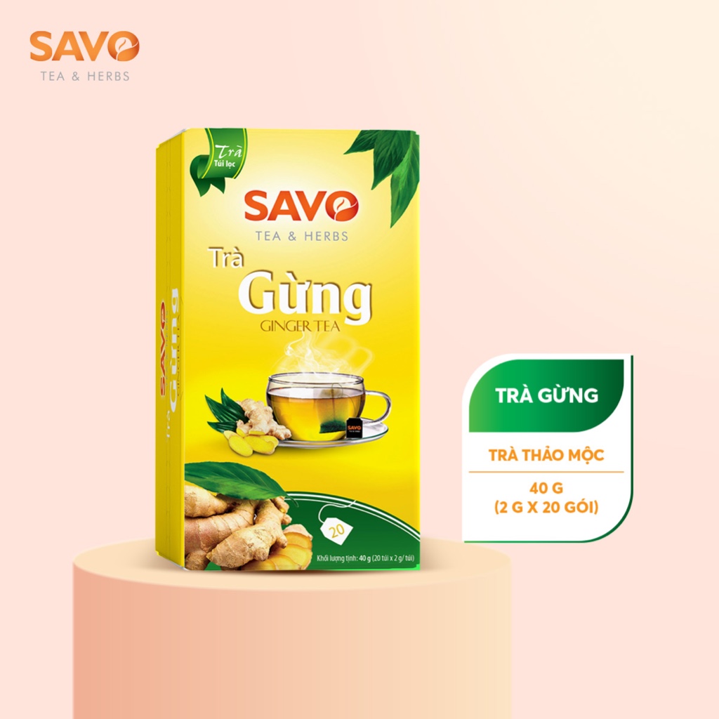 Trà SAVO Gừng  - Hộp 20 Gói x 2g