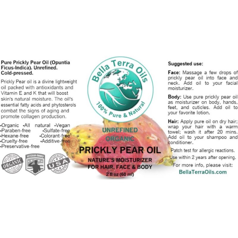 Tinh dầu xương rồng 100% tự nhiên Prickly Pear Bella Terra Oils 60ml USA