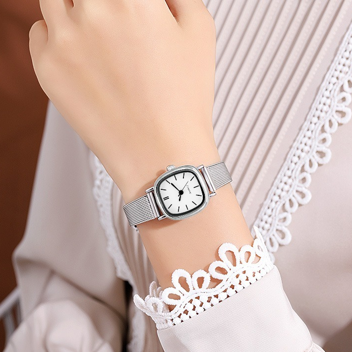 Đồng Hồ Đeo Tay Nữ Dây Kim Loại Mặt Vuông Thanh Lịch DH27