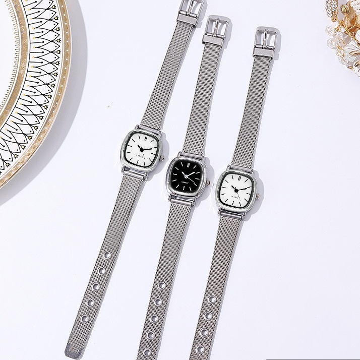 Đồng Hồ Đeo Tay Nữ Dây Kim Loại Mặt Vuông Thanh Lịch DH27