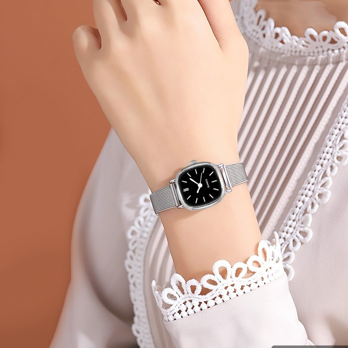 Đồng Hồ Đeo Tay Nữ Dây Kim Loại Mặt Vuông Thanh Lịch DH27
