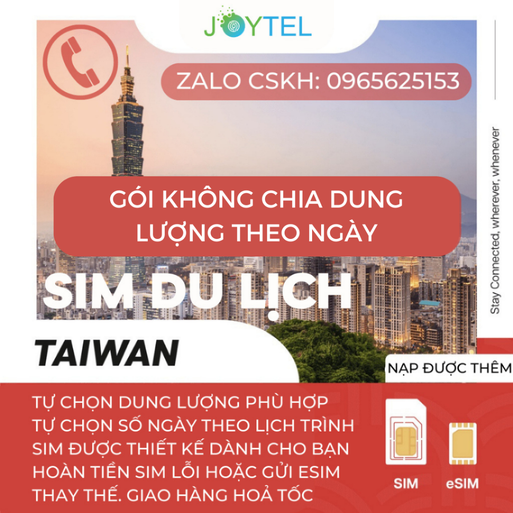 Sim du lịch Đài Loan tốc độ cao chính hãng Joytel gói tổng dung lượng