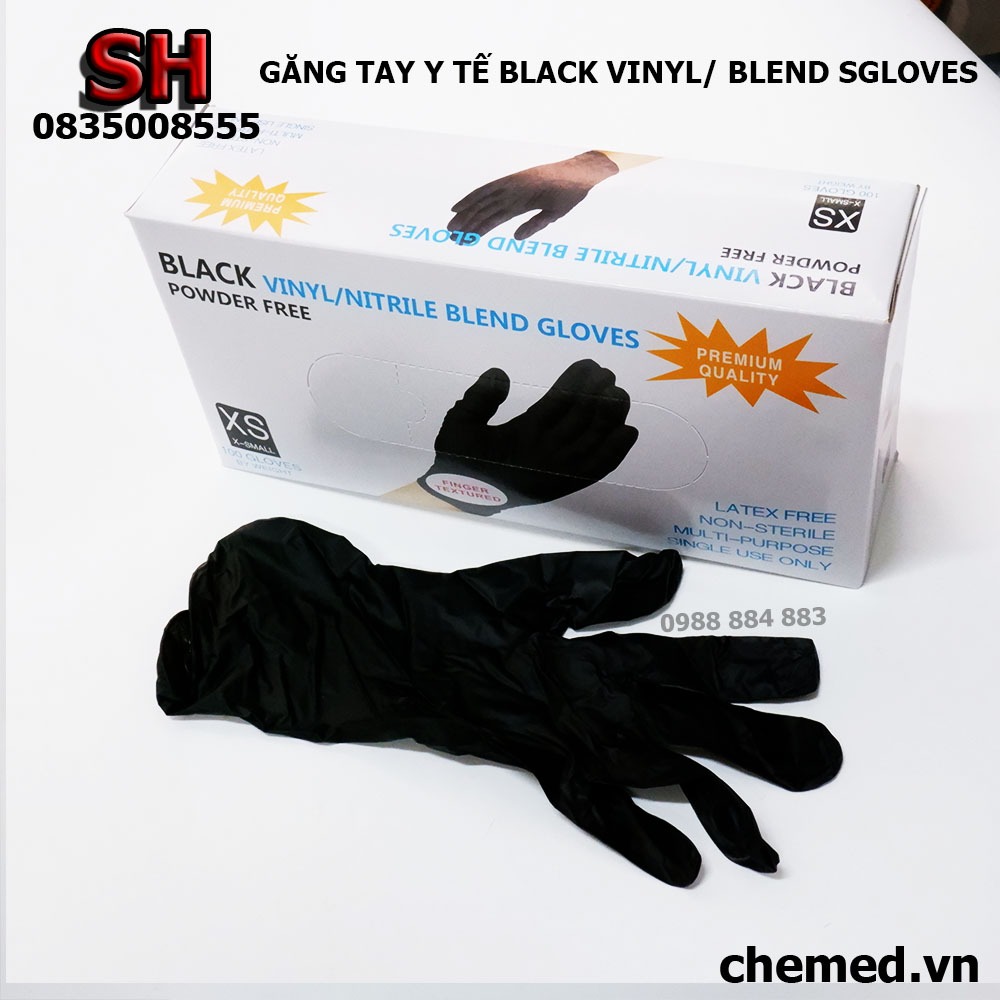 Găng tay y tế cao su đen không bột Black Vinyl các size (100 cái/1 hộp)