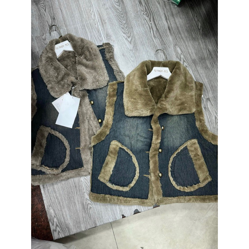 Áo Gile JEAN-phối lông dầy dặn QCl1 ảnh thật