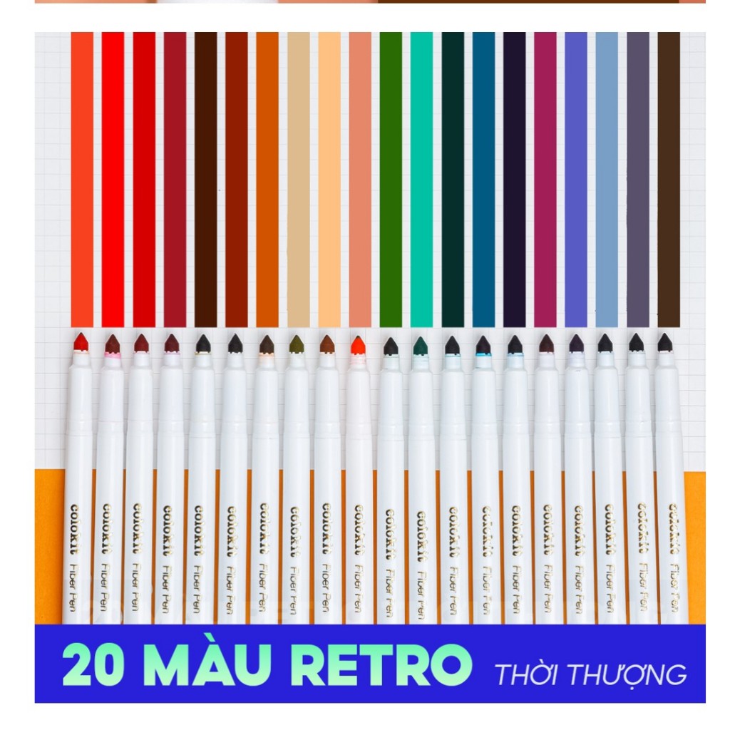 Bút lông màu rửa được Fiber Pen SWM-C009 - 20 màu Retro