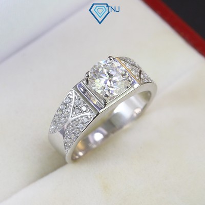 Nhẫn bạc nam Moissanite 7 ly kèm thẻ tra cứu đá xi bạch kim sang trọng NNAM0072 - Trang Sức TNJ