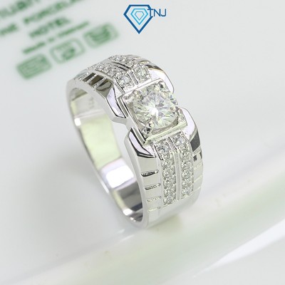 Nhẫn bạc nam Moissanite size 6.0mm xi bạch kim kèm thẻ tra cứu đá cao cấp NNAM0071 - Trang Sức TNJ
