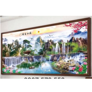 CHỈ LỤA THÊU KÍN - Tranh thêu chữ thập Lưu thủy sinh tài  CHƯA THÊU