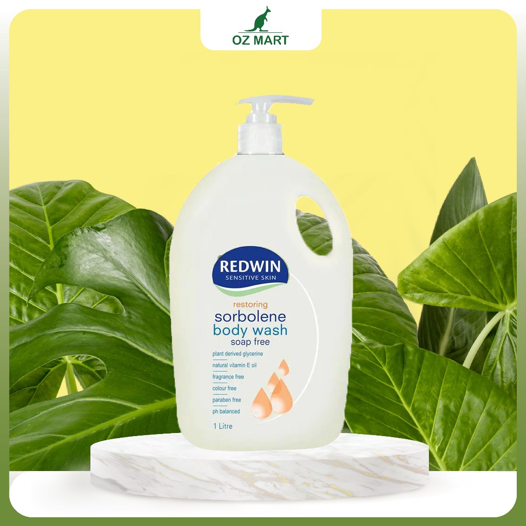 Sữa tắm dưỡng ẩm phục hồi Redwin Sorbolene Body Wash Restoring Vitamin E 1L cho da nhạy cảm, khô, không hương liệu