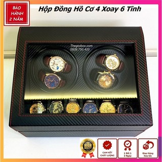 Hộp Đồng Hồ Cơ Da Cacbon - 4 Xoay + 6 Cố Định [BH 2 NĂM]