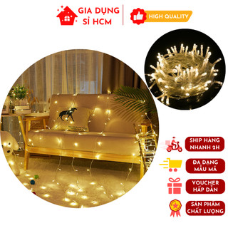 Dây đèn led 100 bóng 10m trang trí decor lấp lánh đèn vàng và đèn câu vồng
