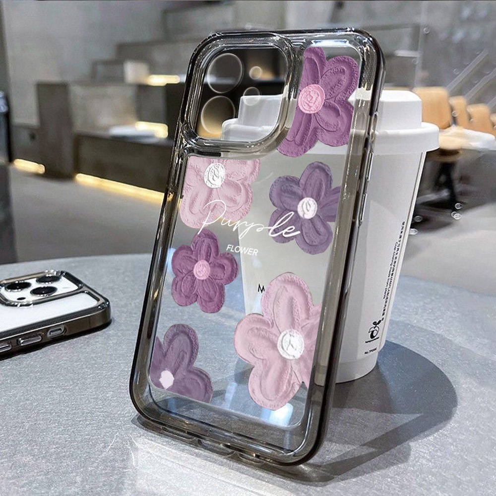Ốp lưng iPhone trong đen HOA TÍM 7Plus/ 8Plus/ X/ XS/ XS Max/ 11/12/13/14/15