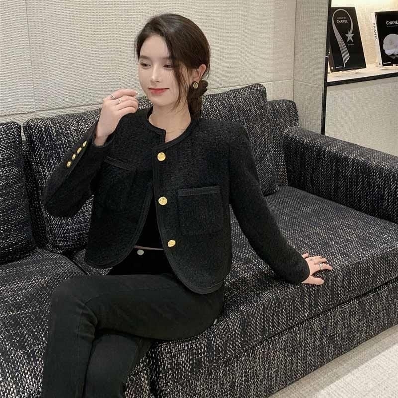 Thanh lý mới áo khoác dạ tweed dáng ngắn màu đen big size