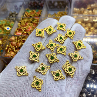 Giá Sỉ - Charm hoa khoen 2 đầu đính ngọc, charm nối dây dùng làm đồ hanmade