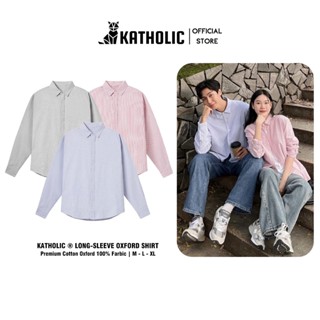 Áo Sơ Mi Kẻ Sọc Tay Dài Nam Nữ Hàn Quốc Local Brand KATHOLIC Chất Liệu Oxford Form Rộng 3 Màu Xám, Hồng, Xanh KAT012
