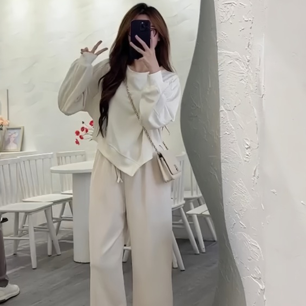 Set bộ xẻ vạt áo dài tay thu đông và quần dài chất thun gân, set bộ mặc siêu xinh