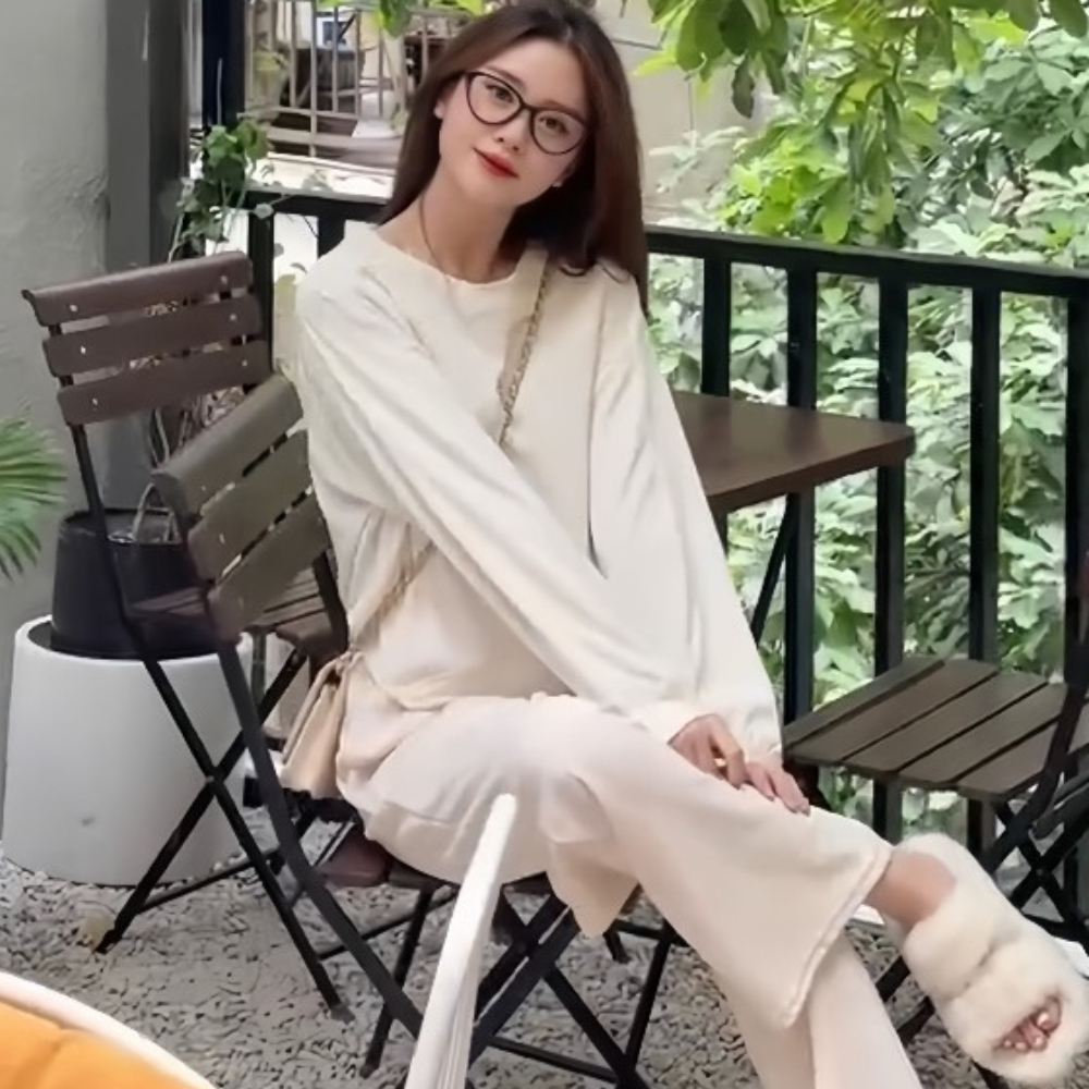 Set bộ xẻ vạt áo dài tay thu đông và quần dài chất thun gân, set bộ mặc siêu xinh