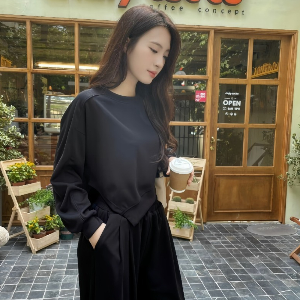 Set bộ xẻ vạt áo dài tay thu đông và quần dài chất thun gân, set bộ mặc siêu xinh