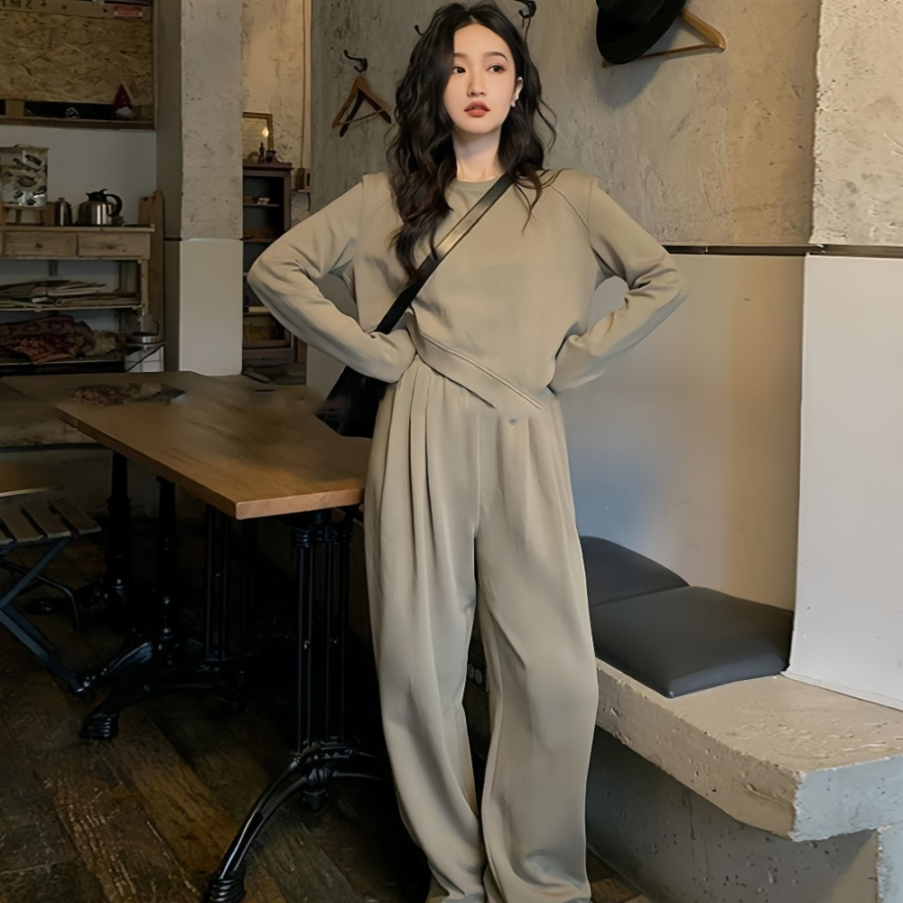 Set bộ xẻ vạt áo dài tay thu đông và quần dài chất thun gân, set bộ mặc siêu xinh