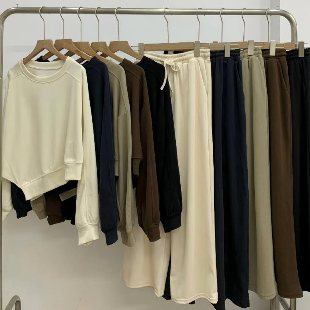 Set bộ xẻ vạt áo dài tay thu đông và quần dài chất thun gân, set bộ mặc siêu xinh