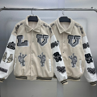 Áo bomber lv nam nữ varsity jacket form rộng bóng chày unisex bigsize tay da chất dạ khoác ngoài Bugs Bunny Gin Store