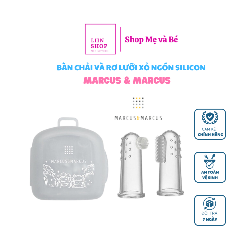Bàn chải và rơ lưỡi xỏ ngón silicon cao cấp Marcus & Marcus chính hãng an toàn cho bé từ sơ sinh - Liin Shop