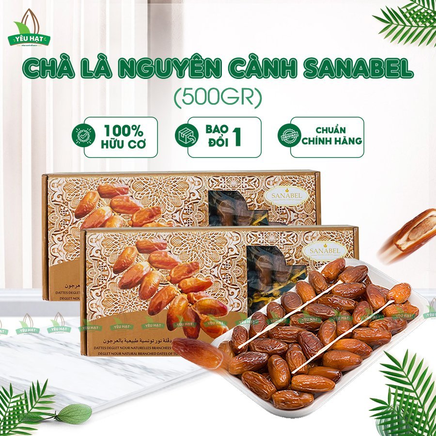 Chà Là Khô Nguyên Cành Sanabel Dẻo Ngon Chuẩn Loại 1 Nhập Khẩu Mẫu Mới (Hộp 500g)