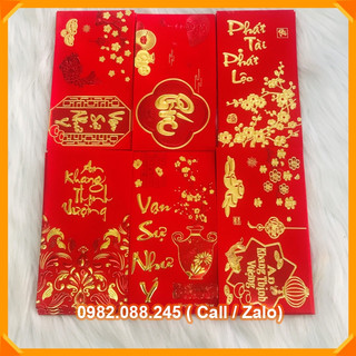 Set 6 bao lì xì đỏ, lixi tết in chữ nổi 3D truyền thống