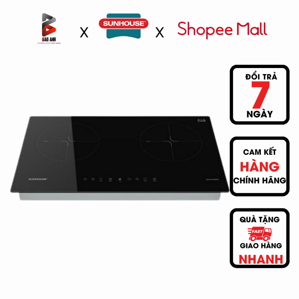 Bếp đôi điện từ Sunhouse SHB8100, Aptomat riêng biệt, an toàn cho người dùng-BH Chính Hãng