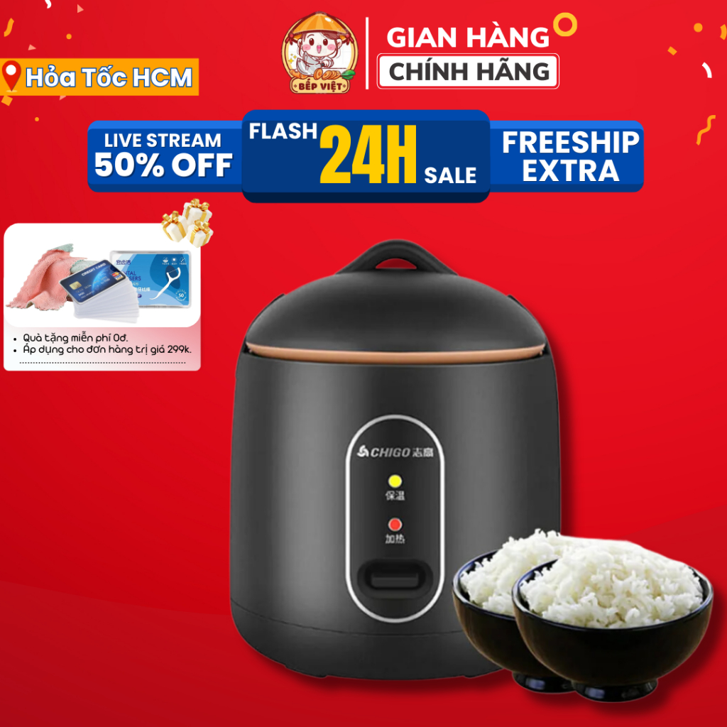 Nồi Cơm Điện, Nồi Cơm Điện Mini Đa Năng Chigo Dung Tích 1.2L Chống Dính Phù Hợp Cho 1-2 Người Ăn, Bảo Hành 12 Tháng