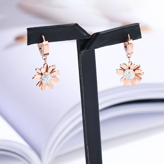 Bông Tai Titan Nữ Khoen Tròn Tòn Ten Hoa Cúc Titan Ko Đen TT 3551 Hoa Tai Phong Cách Hàn Quốc Cao Cấp