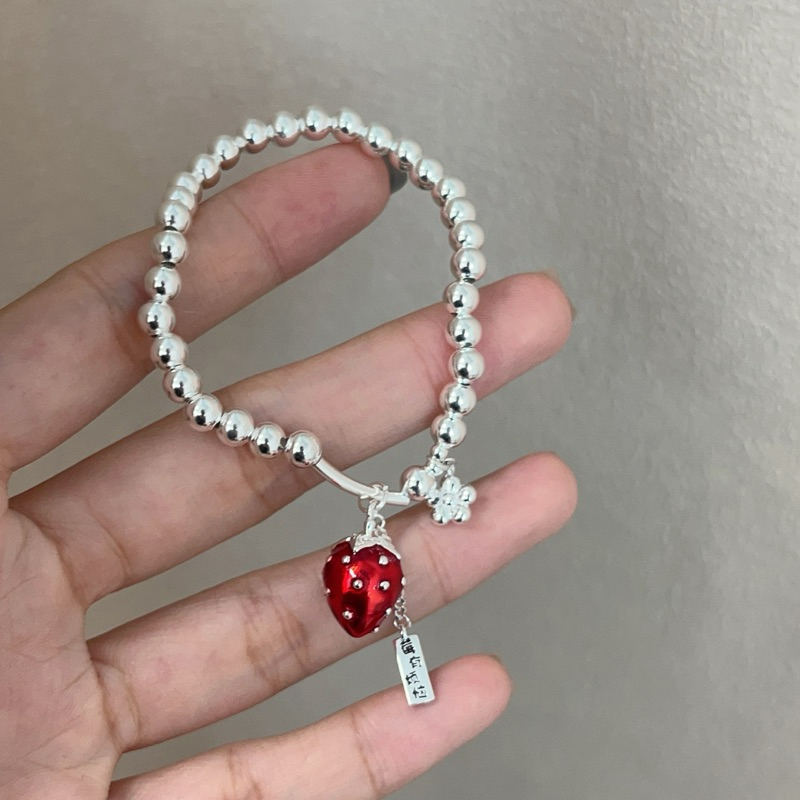 Lắc Tay Bi Bạc Mix Charm Trái Dâu Hoa Đào May Mắn - SOFT