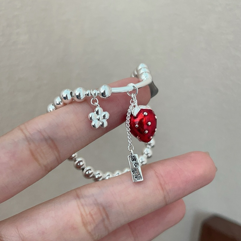 Lắc Tay Bi Bạc Mix Charm Trái Dâu Hoa Đào May Mắn - SOFT