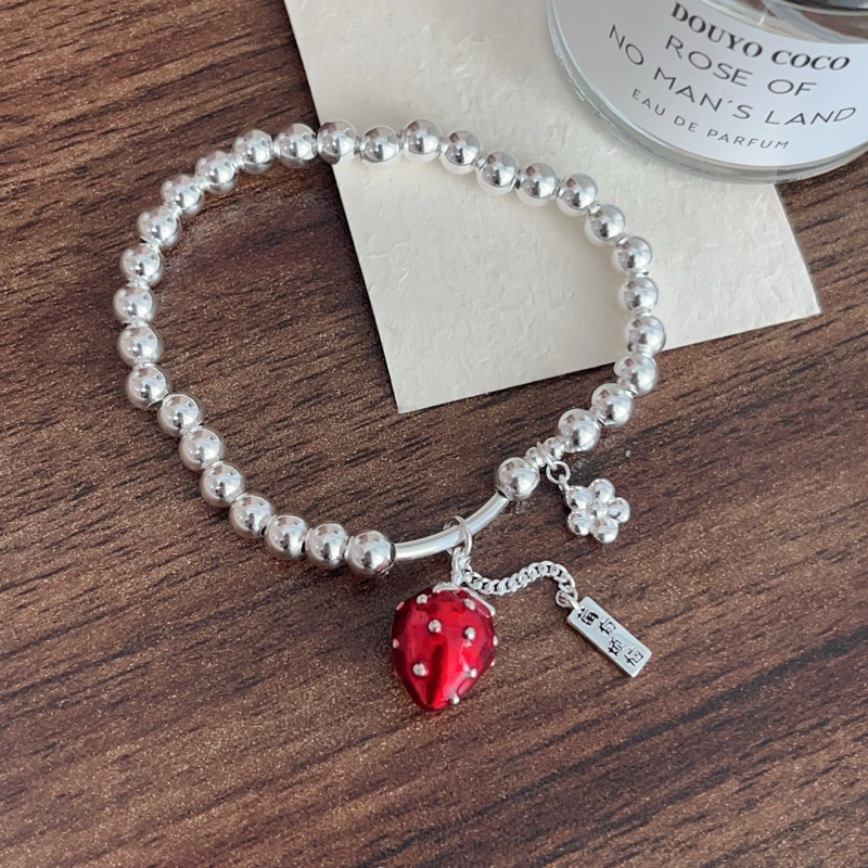 Lắc Tay Bi Bạc Mix Charm Trái Dâu Hoa Đào May Mắn - SOFT
