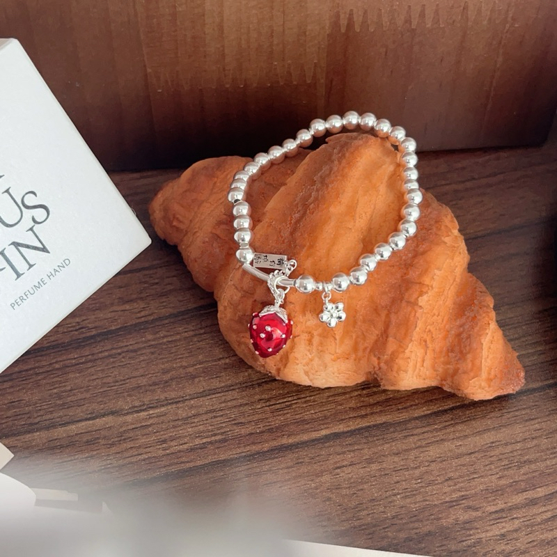 Lắc Tay Bi Bạc Mix Charm Trái Dâu Hoa Đào May Mắn - SOFT