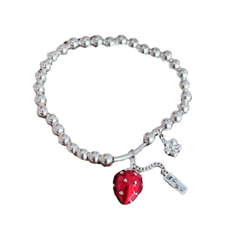 Lắc Tay Bi Bạc Mix Charm Trái Dâu Hoa Đào May Mắn - SOFT