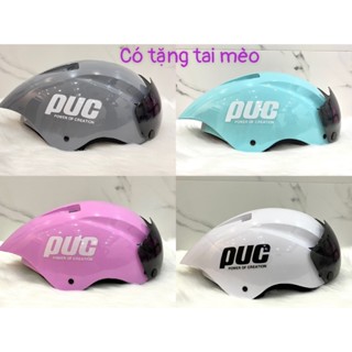 Nón Bảo Hiểm Đuôi Nhọn Dán Tem PUC Cho Nam Nữ Nhiều Màu, Tặng Kèm Tai Mèo