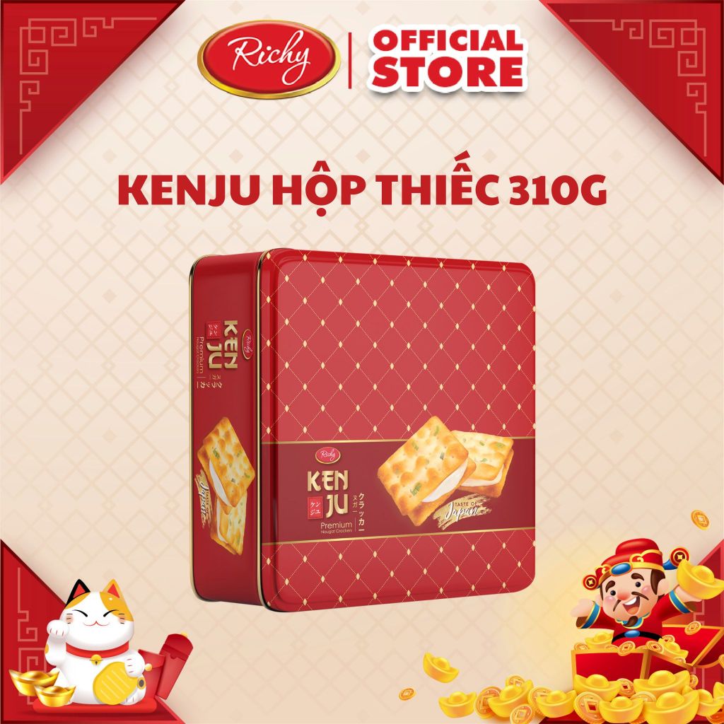 Bánh quy hành kem dẻo Kenju Richy hộp thiếc 310g