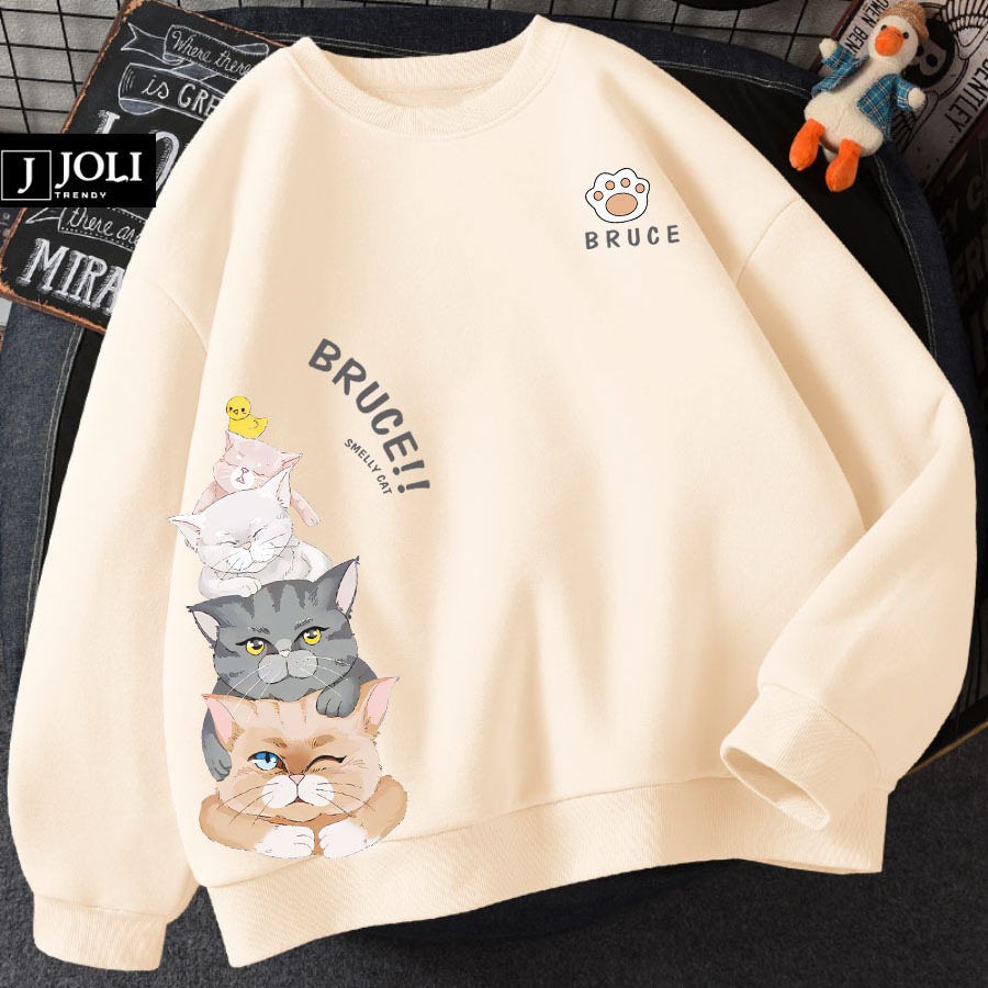 Áo Sweater Mèo Bruce Nam Nữ By JOLI Unisex Chất Nỉ Lót Bông Form Rộng