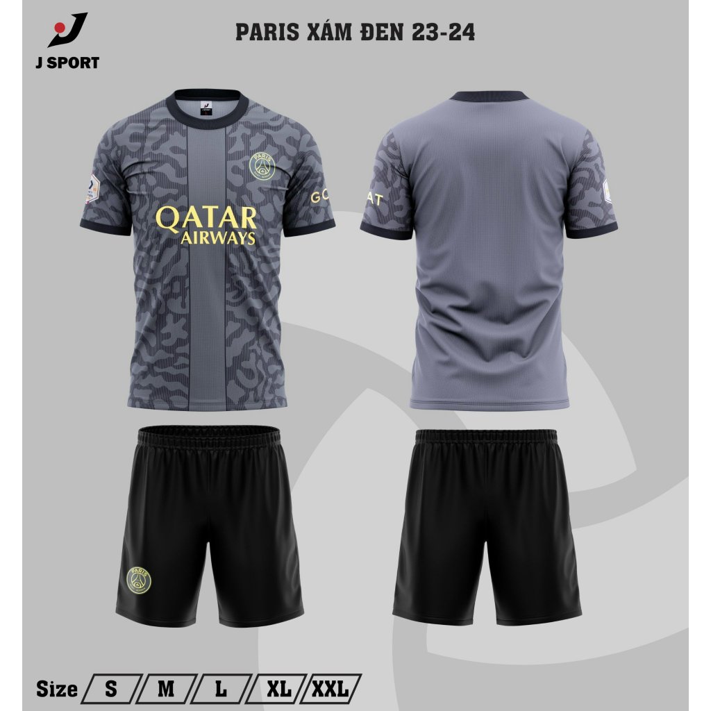 Bộ Quần Áo bóng đá PSG Sân Khách Màu Xám 2023 Logo Thêu  Thun Lạnh Cao Cấp A14