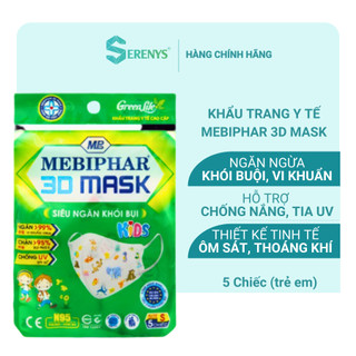 [CHÍNH HÃNG] Khẩu trang 3D Mask Mebiphar CAO CẤP cho trẻ em màu Trắng gói 1 cái_Serenys Shop