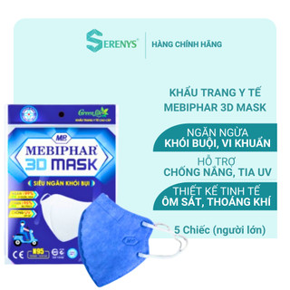 [COMBO 2 TÚI]  Khẩu trang y tế  3d Mask Mebiphar 4 lớp ngăn chặn tia UV túi 5 cái size M người lớn