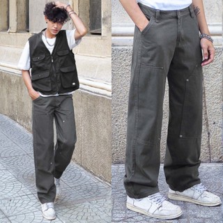 Quần Kaki Ống Suông Unisex Double Knee Reetro Form Đẹp Vải Dày Dặn - Màu Xám