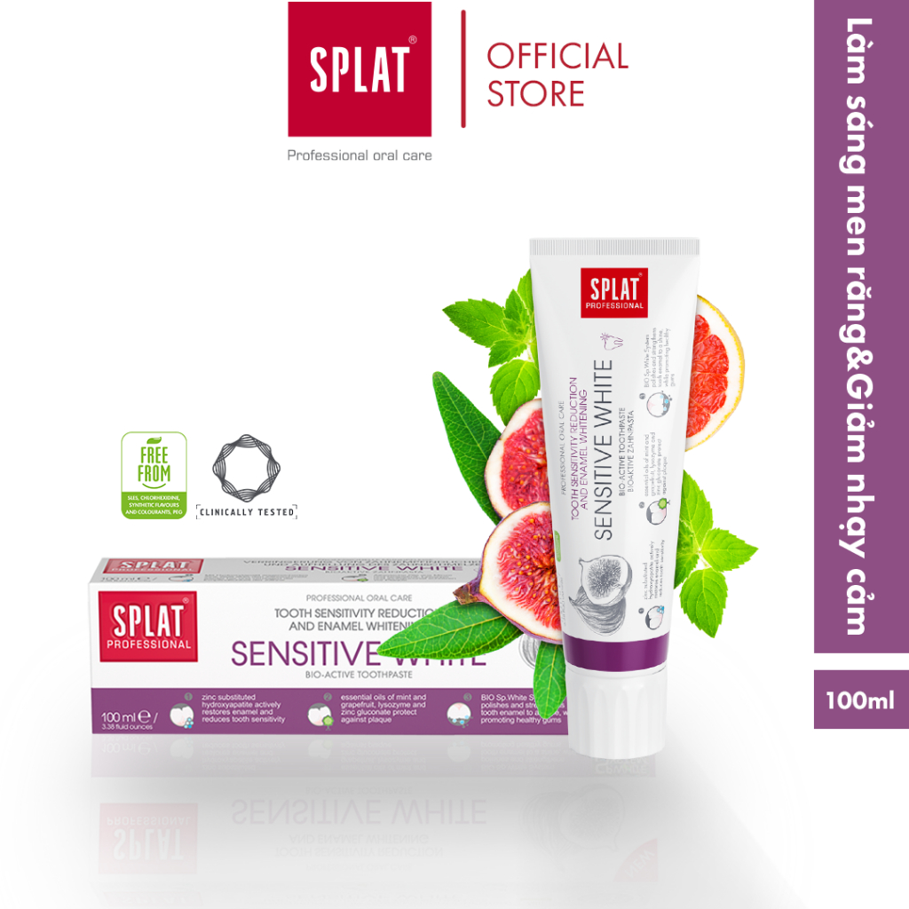 Kem đánh răng làm trắng cho răng nhạy cảm SPLAT sensitive white professional phục hồi men răng, giảm ê buốt 100ml