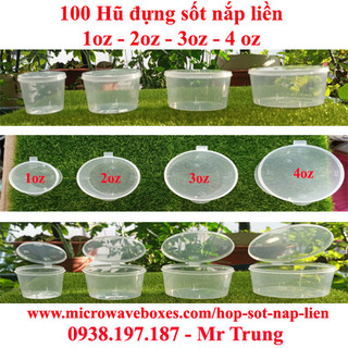 Bộ 100 Hũ nhựa tròn nắp liền đựng nước sốt, nước chấm đủ size 1oz, 2oz, 3oz, 4oz