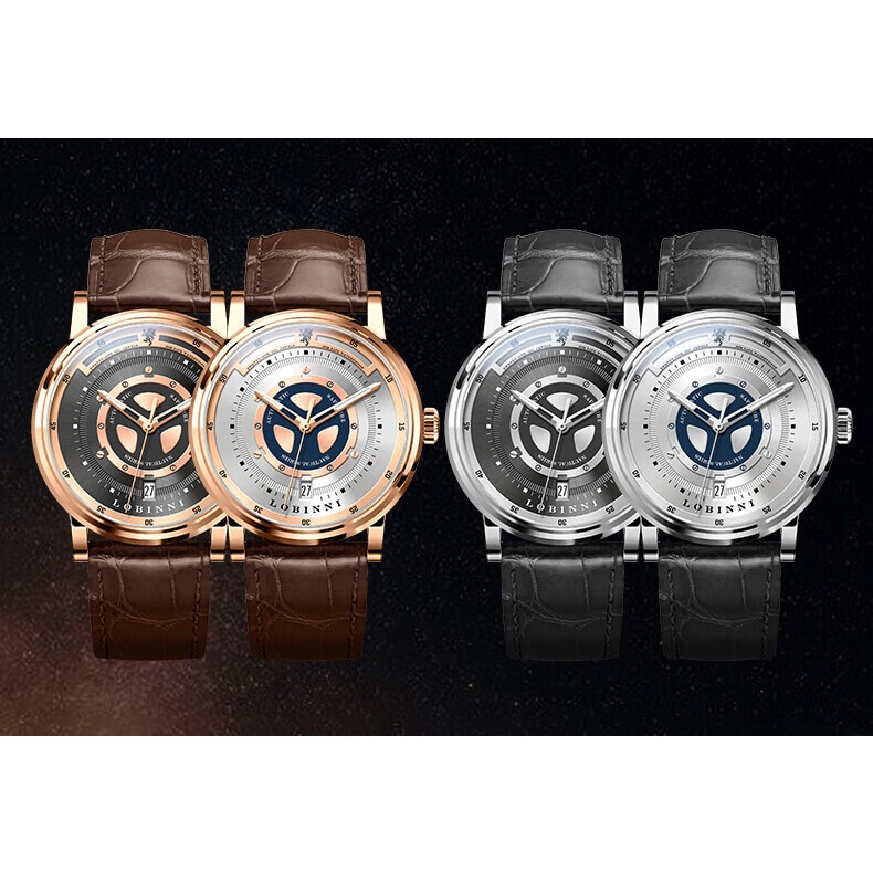 Đồng hồ nam chính hãng LOBINNI L18081-3 Kính sapphire,chống xước,Chống nước,BH 24 tháng,Máy cơ (Automatic) ,dây da xịn