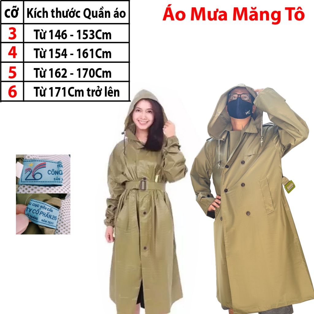 Áo Mưa Măng tô Cục Quân Nhu X26 chuẩn Bộ Quoc Phong - Áo mưa Măng tô hàng cấp phát