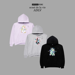 Áo hoodie ADLV LOGO EMBLEM FLOWER ESSENTIAL dáng suông màu đen/tím nhạt/muối tiêu - Hàng chính hãng