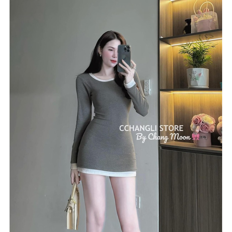 Váy len body Avanna dài tay cổ viền tôn dáng
